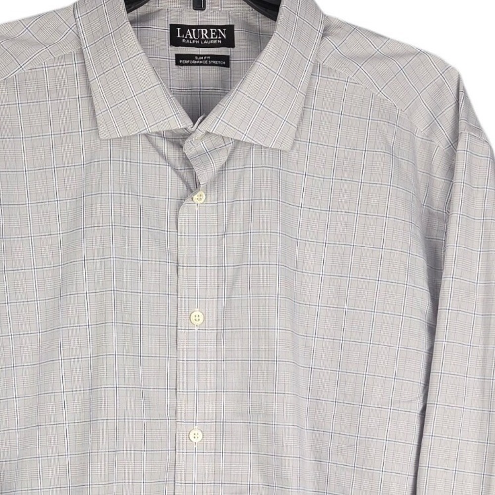 Lauren Ralph Lauren Men's Slim Fit Plaid Dress Shirt Gray Blue Size 2XL 18 34/35